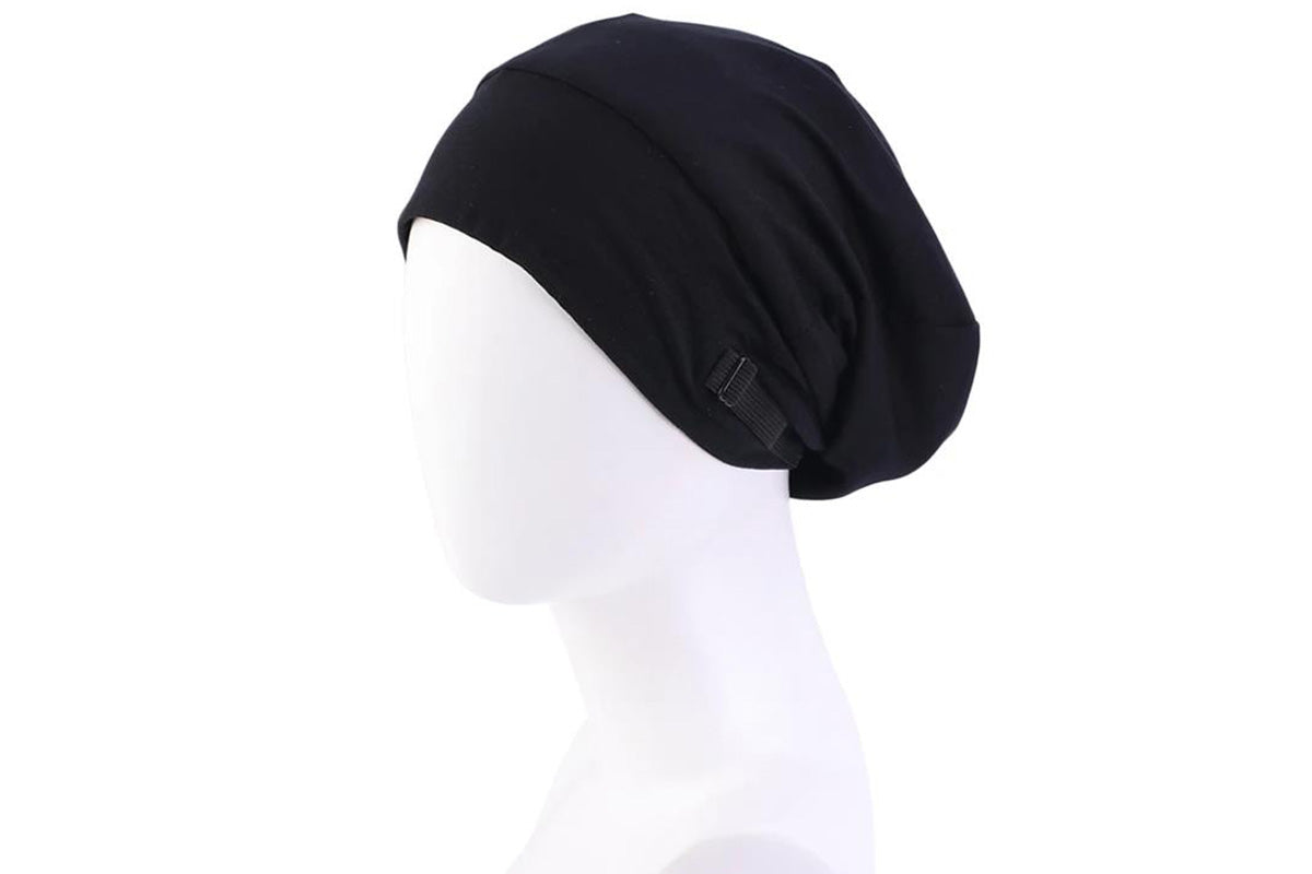 Sleeping Bonnet Hair Wrap Satin Cap Adjustable Night Soft Hat Headwear-Black