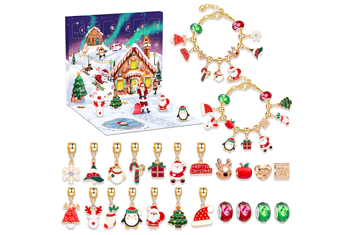 Christmas Advent Calendar Bracelets for Girls 24 Days Xmas Countdown Calendar DIY Jewelry Making Kit Christmas Gift-Style2