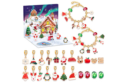 Christmas Advent Calendar Bracelets for Girls 24 Days Xmas Countdown Calendar DIY Jewelry Making Kit Christmas Gift-Style2