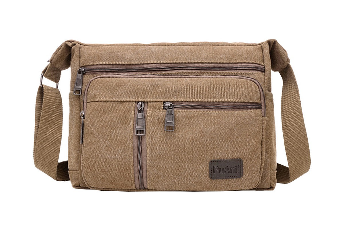 Men Vintage Crossbody Canvas Messenger Shoulder Bag-Brown