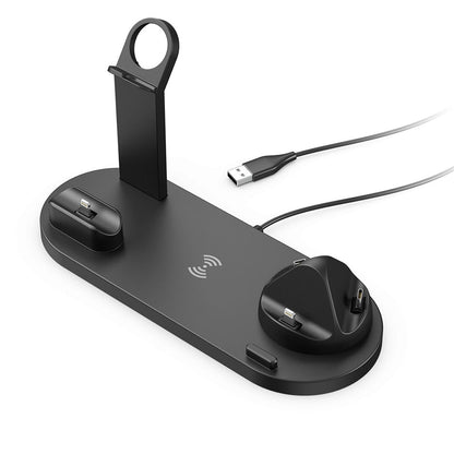 4-in-1 Charger Dock Wireless Charging Station for Apple Android QI Devices Black