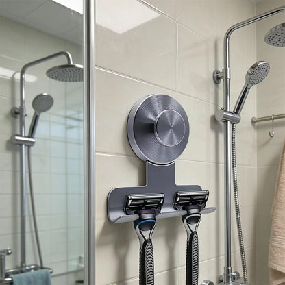 Stainless Steel Suction Cup Razor Holder Wall Mounted Bathroom Shaver Hook-Silver