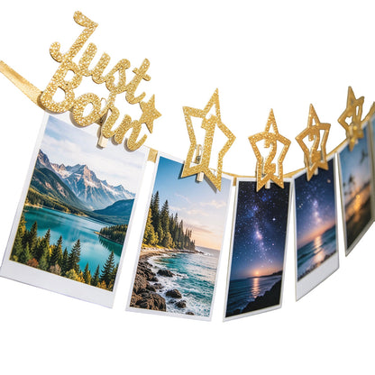 2 Pack 12 Month Photo Banner Star Photo Display with Photo Clips