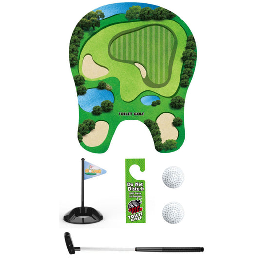 Toilet Mini Golf Game Toy Set Golf Practice Mat Golf Club 2 Balls Kit