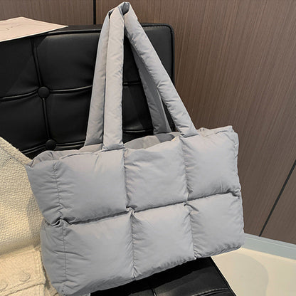 Puffer Tote Bag Large Quilted Puffy Handbag Lightweight Satchel Purse Grey