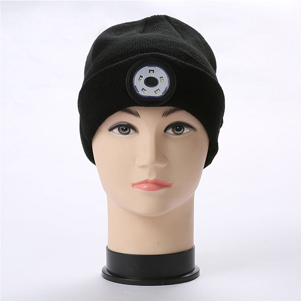 Unisex Wireless Bluetooth Headphone Hat LED Torch Beanies Black