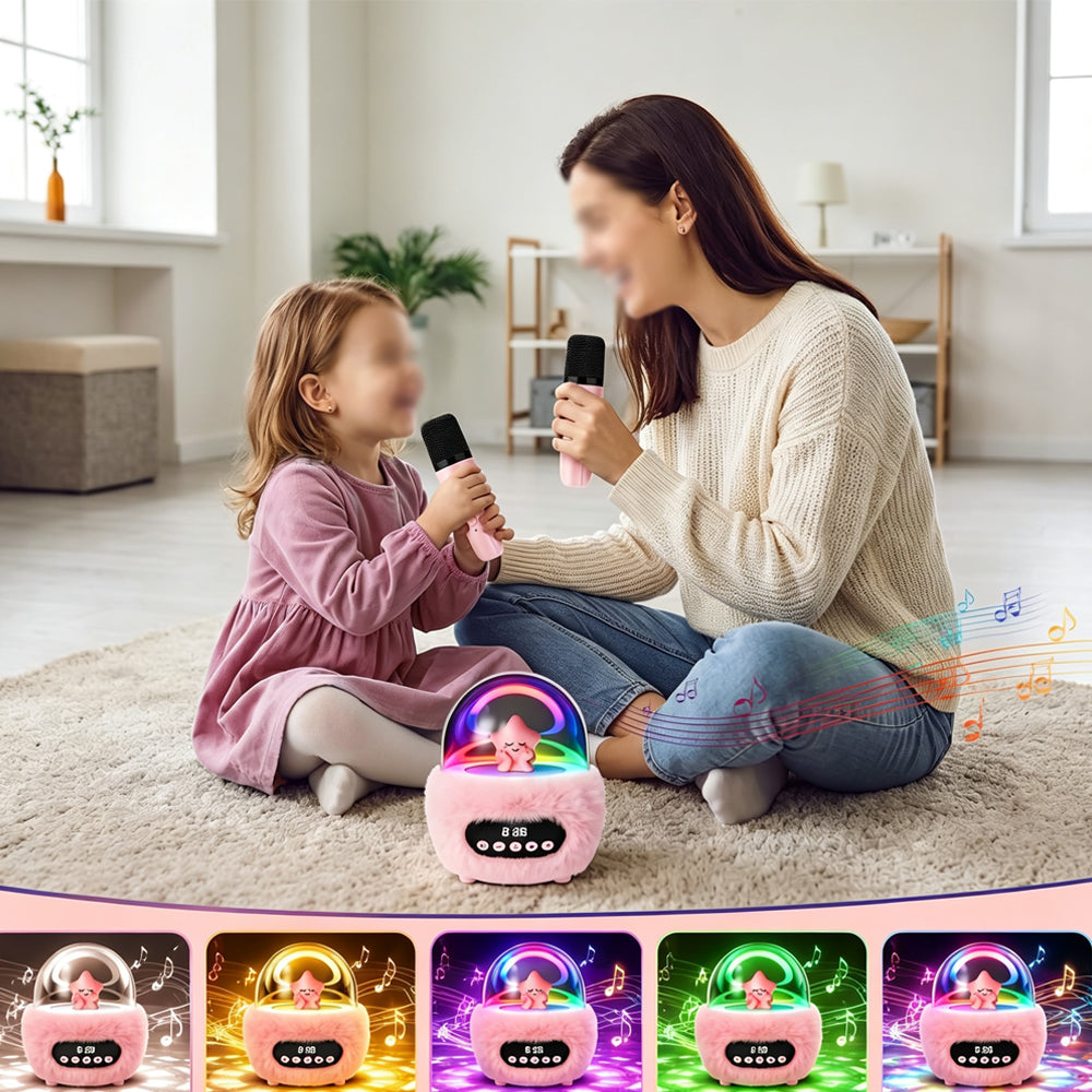 2 in 1 Portable Plush Speaker and Alarm Clock with Dual Mics  - Pink