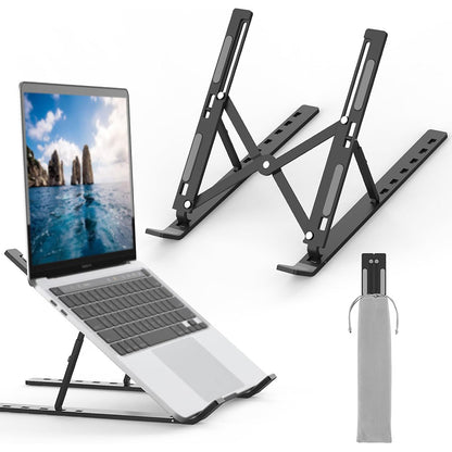 Foldable Aluminum Laptop Tablet Stand with 6 Height Levels - Black