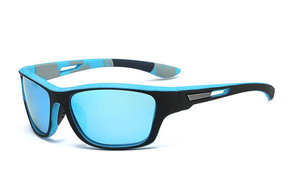 Men Sunglasses Polarized Glasses Fishing Wrap Around Eyewear with Strap and Zippered Case-Blue