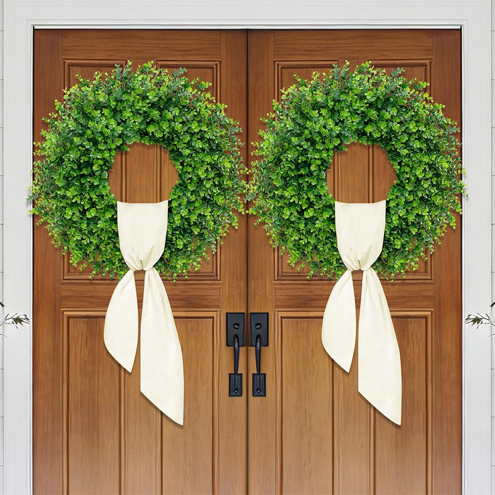 Foldable Artificial Eucalyptus Wreath with Scarf for Door and Wall Decor
