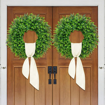 Foldable Artificial Eucalyptus Wreath with Scarf for Door and Wall Decor