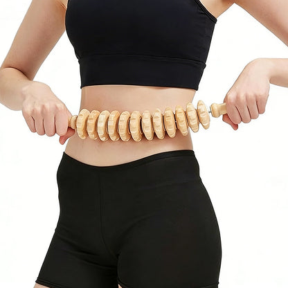 Wooden Curved 12 Roller Massage Stick Handheld Massage Tool For Legs And Thighs