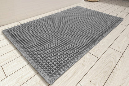 Waffle Bath Mat Super Absorbent Non Slip Bathroom Rug Rubber Backed Bath Rug -Grey