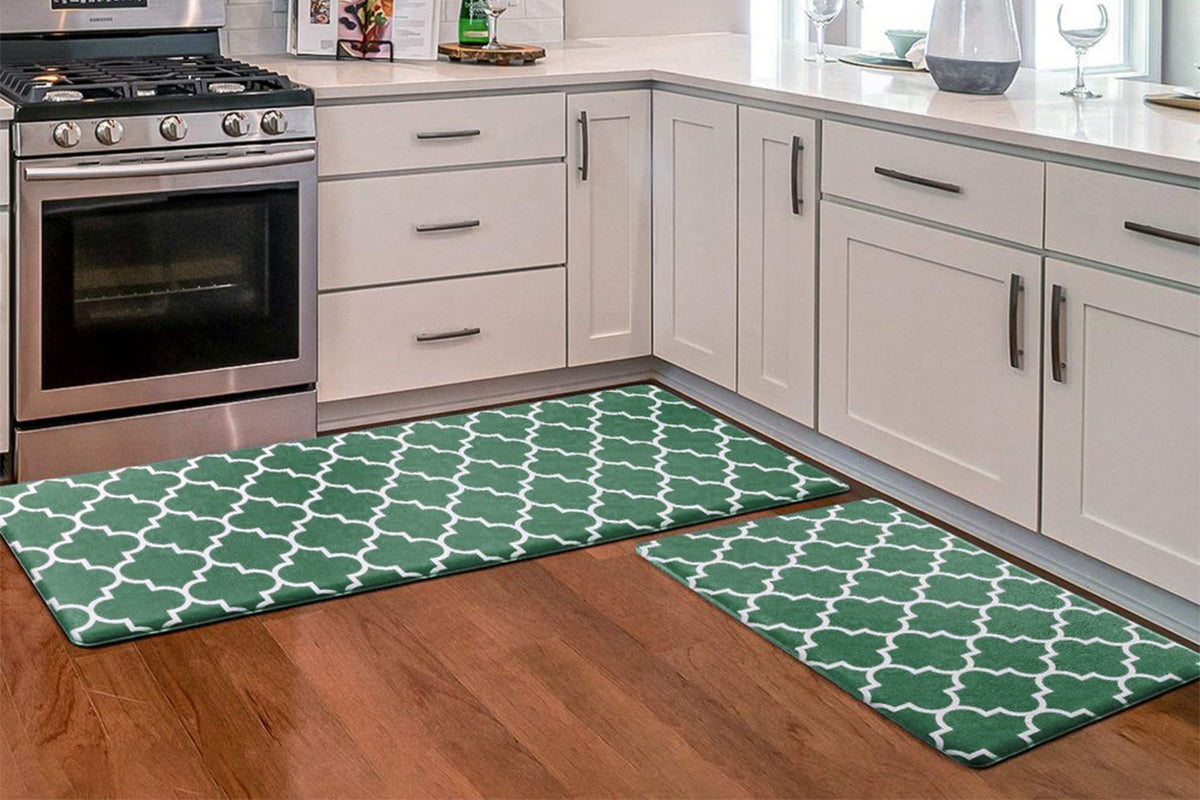 2 PCS Entryway Rug Door Mats Non-Slip Rubber Backing For Kitchen-Green
