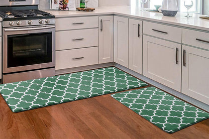 2 PCS Entryway Rug Door Mats Non-Slip Rubber Backing For Kitchen-Green