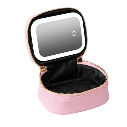 Small Makeup Bag Travel Case with Mirror and Adjustable Light Stylish for Travel Pink
