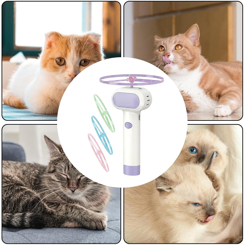Cat Toy Disc Launcher Cat Fetch Toy UFO Flyer Cat Disc Launcher with Lights-Purple