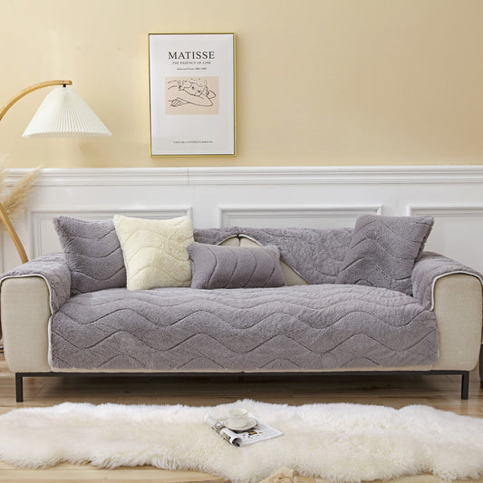 Warm Plush Sofa Couch Covers Super Soft Non-Slip Slipcover Furniture Protector -Grey