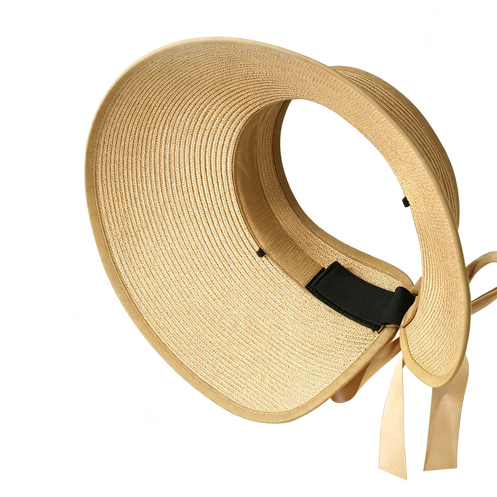 Foldable Adjustable Wide Brim Open Top Outdoor Sun Visor Hat - Khaki