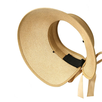 Foldable Adjustable Wide Brim Open Top Outdoor Sun Visor Hat - Khaki
