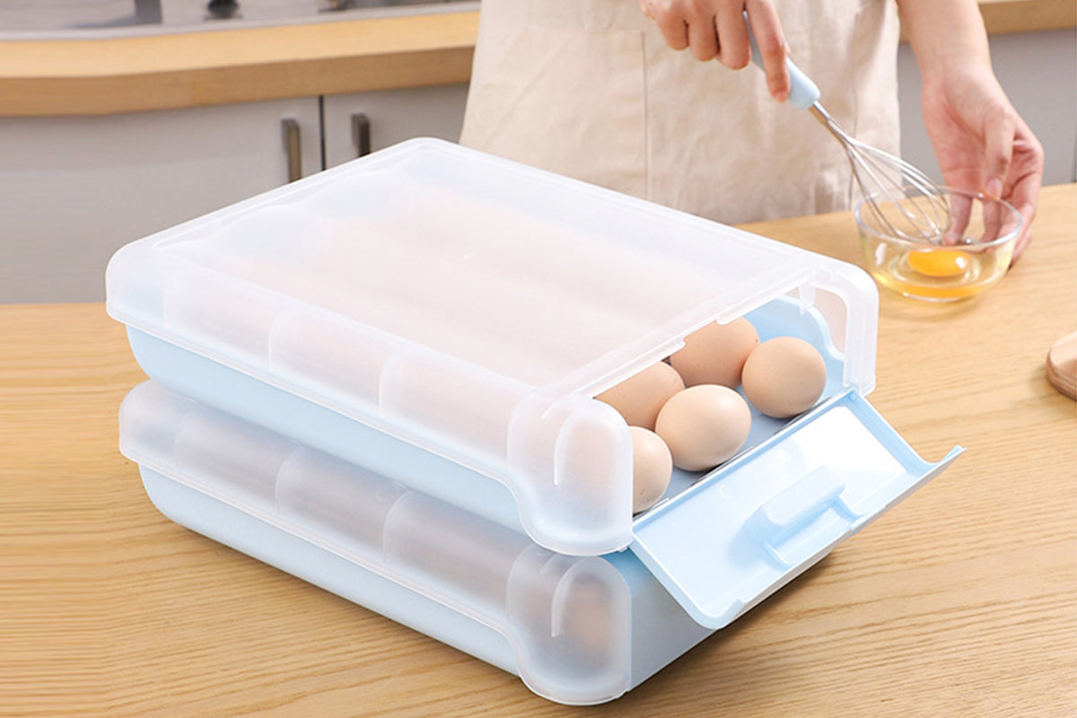 Automatic Scrolling Egg Storage Box Removable Egg Dispenser-Blue