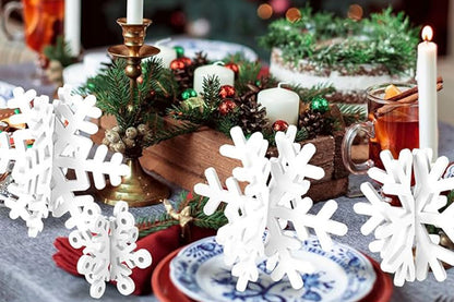 8Pcs 3D Wooden Snowflake Table Decor Christmas Wonderland Centerpiece-White