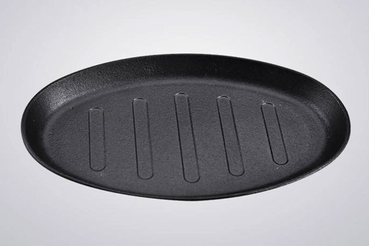 Iron Steak Plate Sizzling Serving Platter With Wooden Base Set