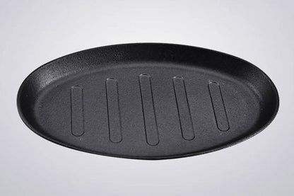 Iron Steak Plate Sizzling Serving Platter With Wooden Base Set