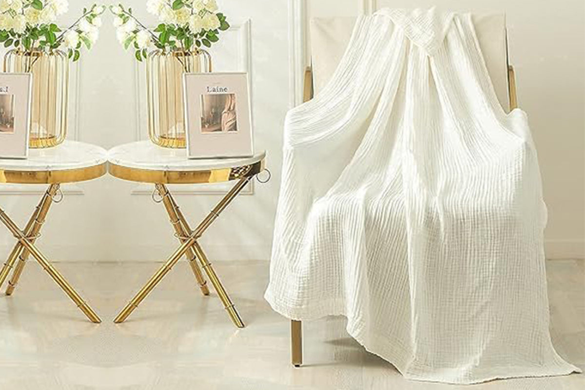 Cotton Muslin Blanket Breathable Soft Muslin Throw Blanket for Adults -White