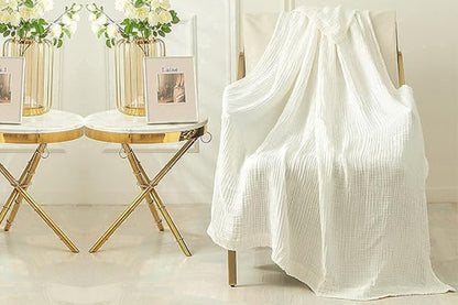 Cotton Muslin Blanket Breathable Soft Muslin Throw Blanket for Adults -White