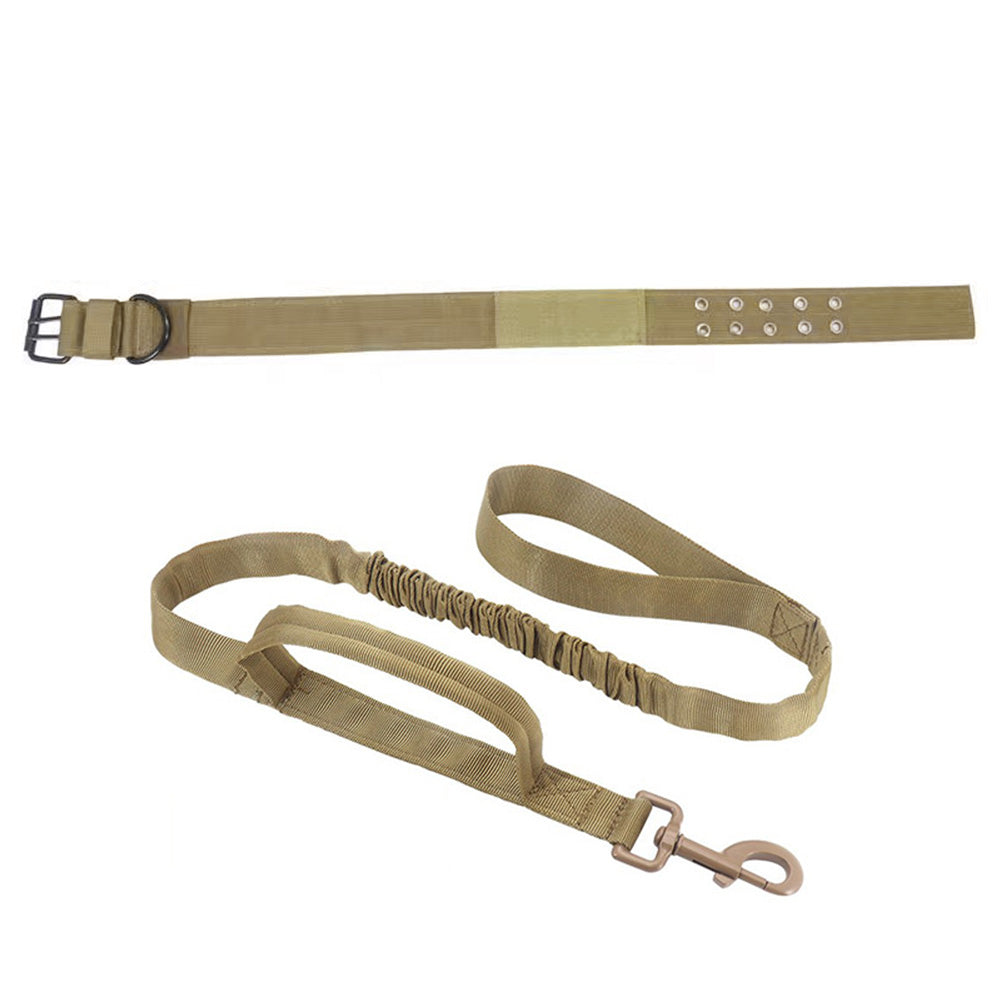 Adjustable Padded Nylon Dog Collar and Leash Set for Large Dogs - Khaki