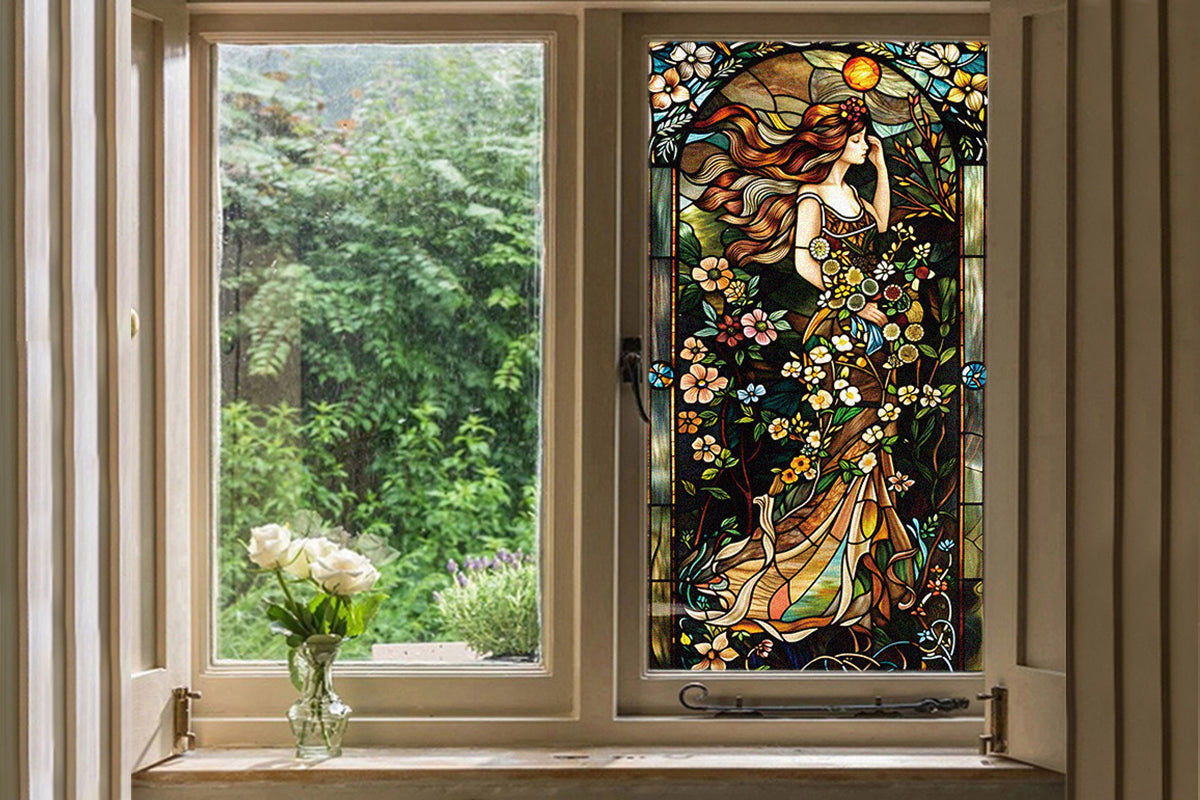 Static Cling Window Film Frosted Stained Glass Sticker Fairy Decor Glass Privacy Film