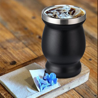 8oz 304 Stainless Steel Yerba Mate Cup Double Wall with Straw Spoon-Black