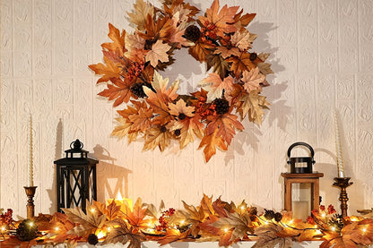 Lighted Thanksgiving Pumpkin Vine Garland Door Hanging Decoration