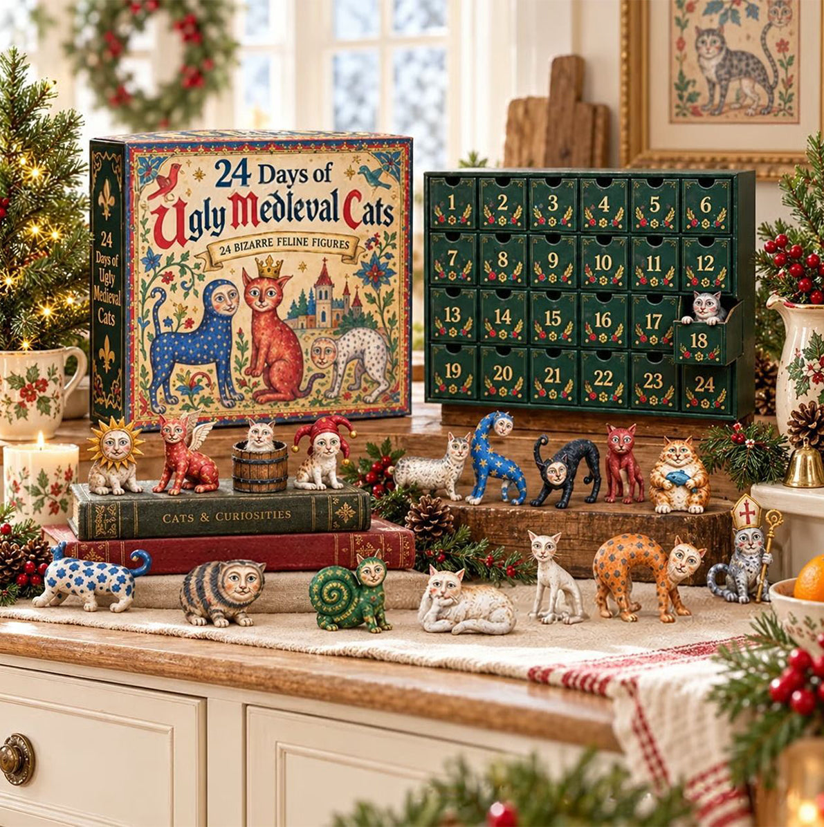 Medieval Cat 24 Day Christmas Advent Calendar with 3D Cat Figures for Adults
