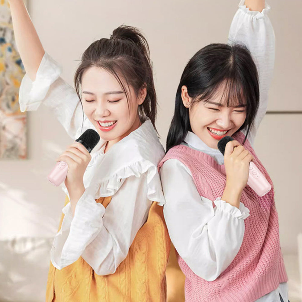Mini Karaoke Machine Portable Bluetooth Speaker with 2 Wireless Microphones Pink