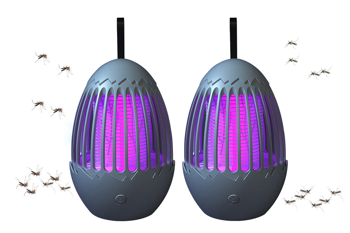 2Pcs USB Outdoor Indoor LED Light Rechargeable Mosquito Killer Portable Waterproof Mosquito Repellent-Grey