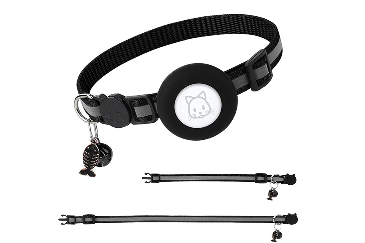 Adjustable Cat Collar Compatible with Apple Airtag - Black