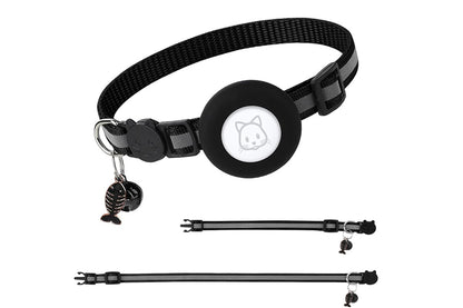 Adjustable Cat Collar Compatible with Apple Airtag - Black