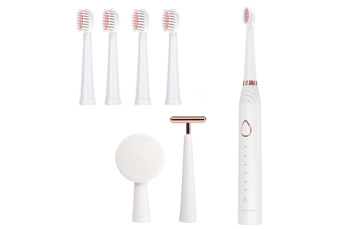 Adults Sonic Electric Toothbrush Brushing Cleansing Massage 3-in-1 Multifunction Electric Toothbrushes Set-White