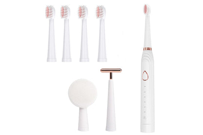 Adults Sonic Electric Toothbrush Brushing Cleansing Massage 3-in-1 Multifunction Electric Toothbrushes Set-White