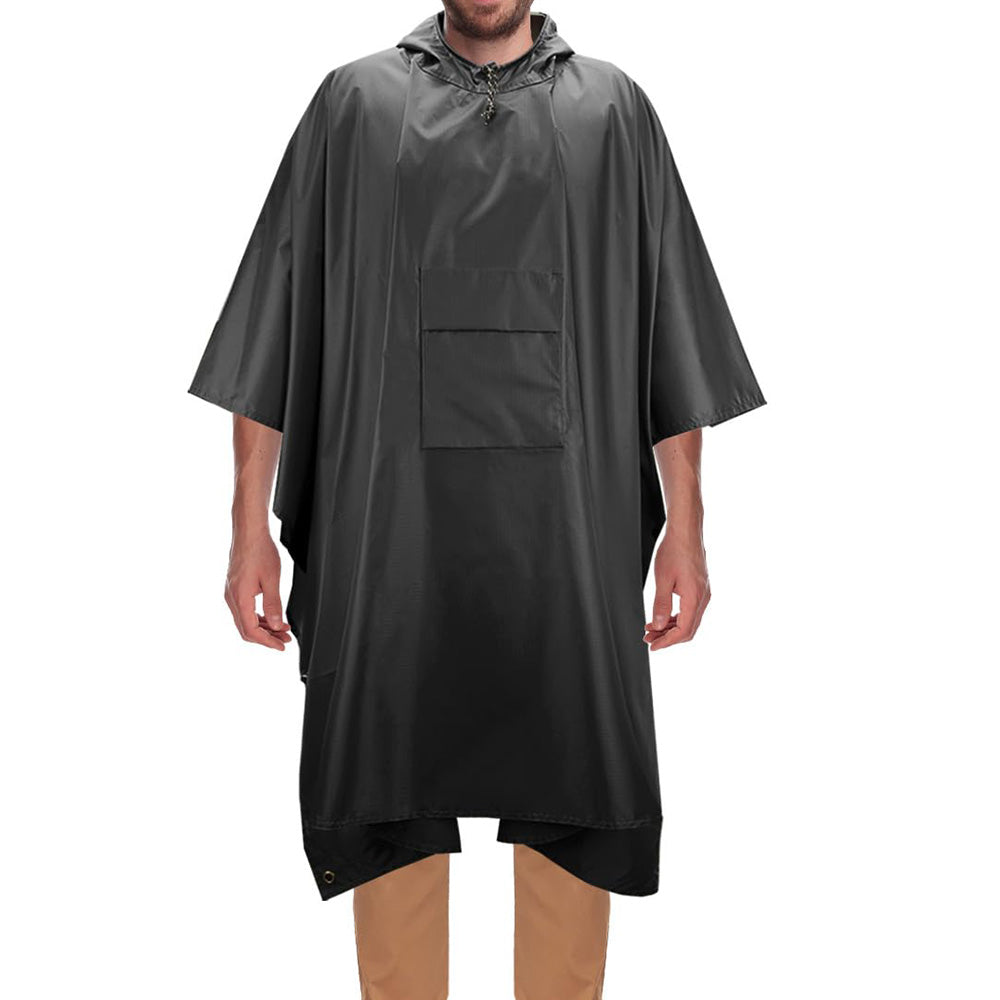3 in 1 Portable Rain Poncho Waterproof Lightweight Emergency Raincoat with Pocket-Black