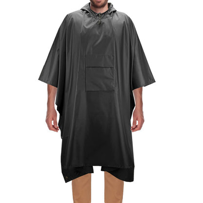 3 in 1 Portable Rain Poncho Waterproof Lightweight Emergency Raincoat with Pocket-Black