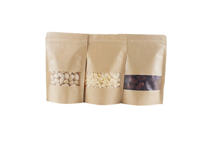 Kraft Stand Up Zip Lock Pouch Bags Resealable with Transparent Window-10pcs