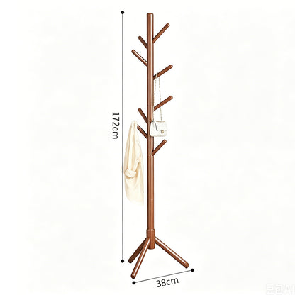 Solid Wood Freestanding Coat Rack with 8 Hooks Tripod Base for Bedroom Entryway-Walnut