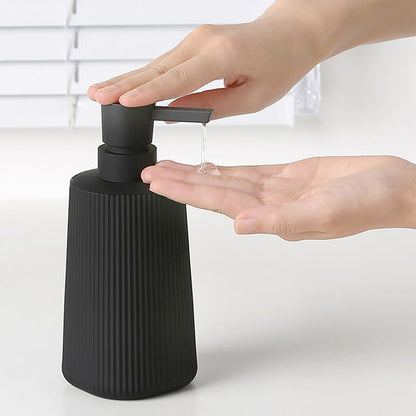2 Ribbed Glass Soap Dispenser Bottles 350ml for Bathroom Kitchen - Black