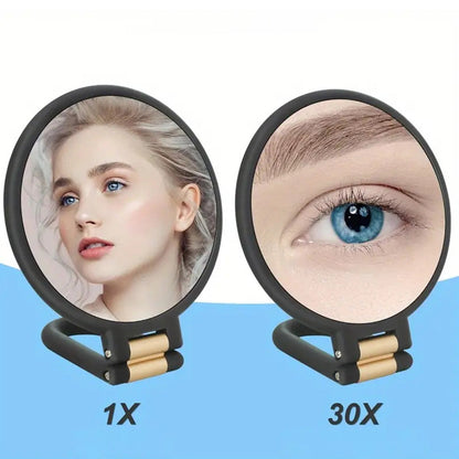 Foldable Double-sided Makeup Mirror 1X 30X Magnifying Mirror with Adjustable Stand Black