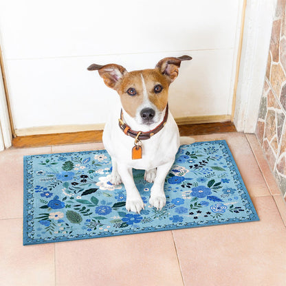 Floral Door Mat Non-slip Floor Mat for Entryway Kitchen Room Blue