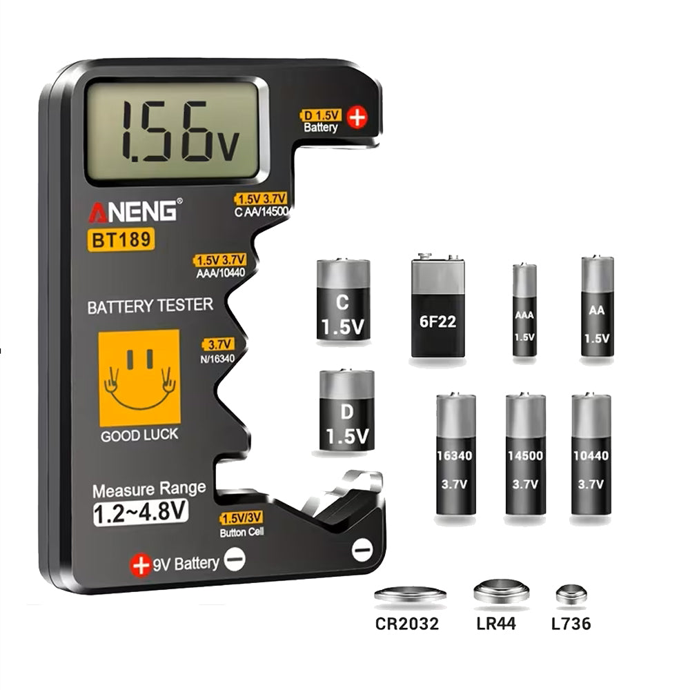Multi Size Compatible Battery Tester LCD Digital Display Battery Checker