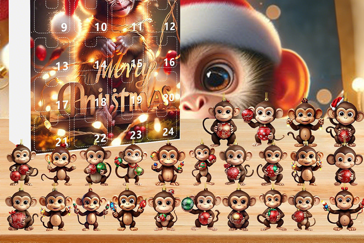 2025 Advent Countdown Calendar Monkey Christmas Hanging Ornaments -Smiling